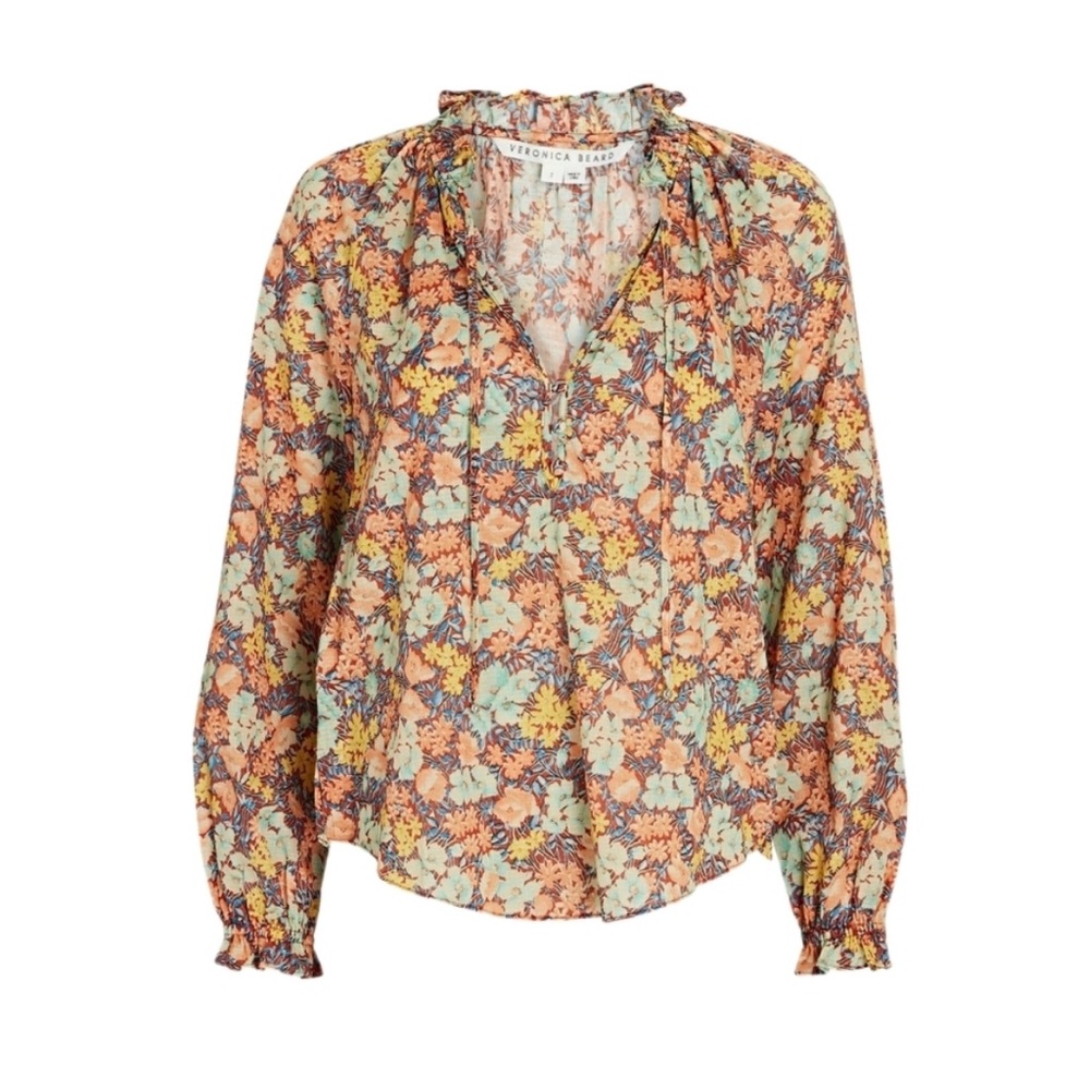 Veronica Beard Floral Ruffled Antoinette Cotton Blouse